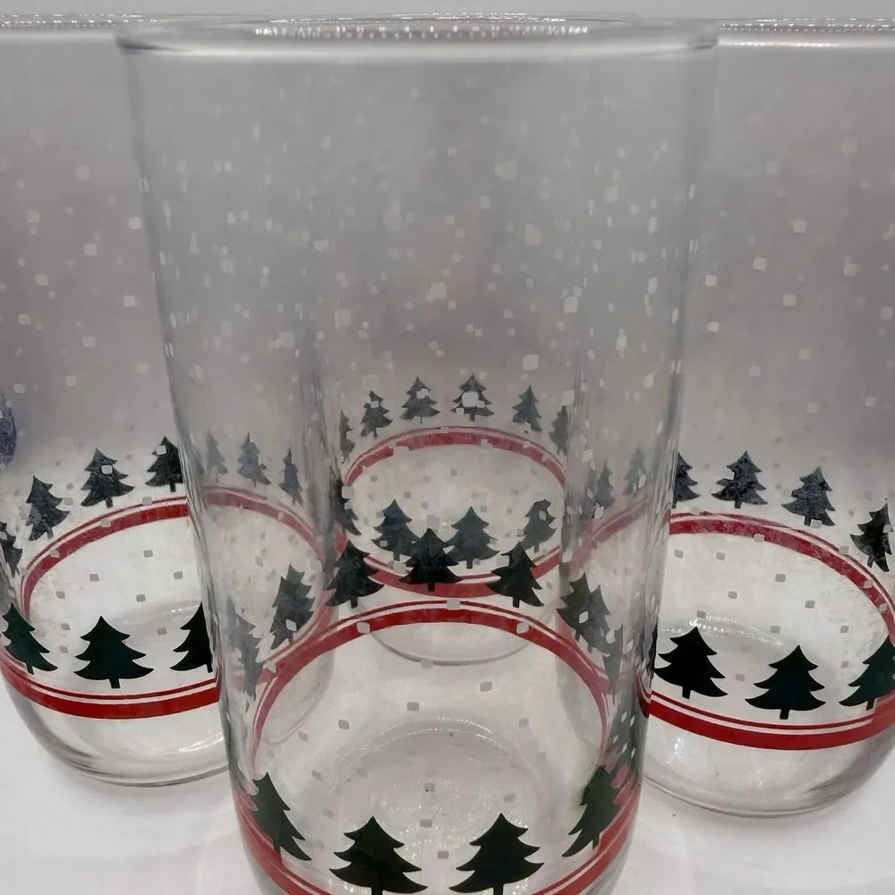 Vintage Libbey Christmas Tree Drinking Glasses Set of 4 Tumblers Hazy 5.25”